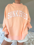 Papaya Orange Varsity Sunkissed Embroidered Mockneck Sweatshirt 100% Cotton