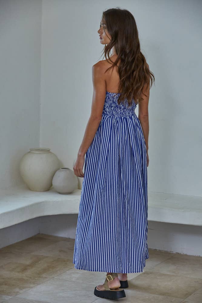 Striped Strapless Flare Maxi