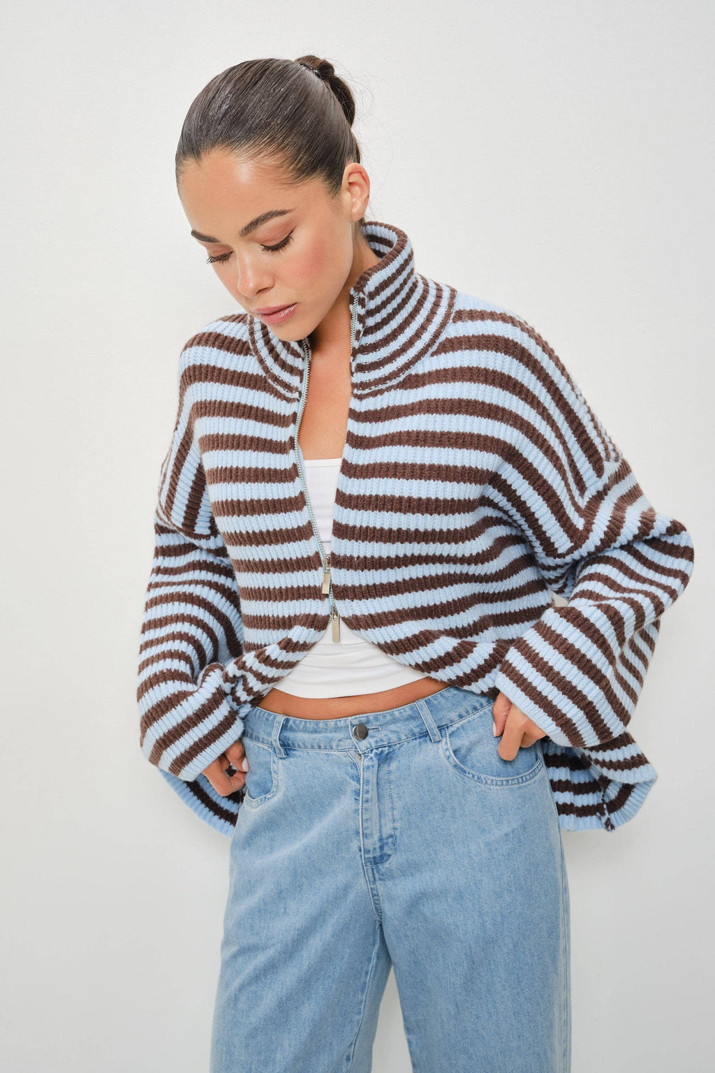 Zane Striped Mock Neck Zip-Up Jacket