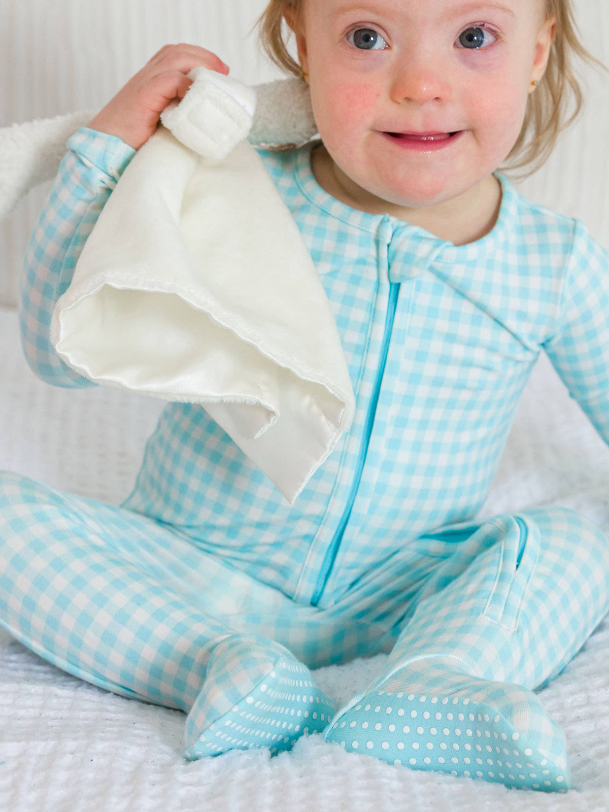 Blue Breeze Gingham Footed Onesie