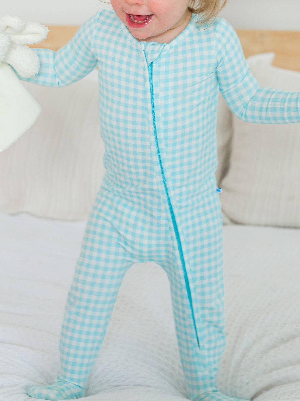 Blue Breeze Gingham Footed Onesie