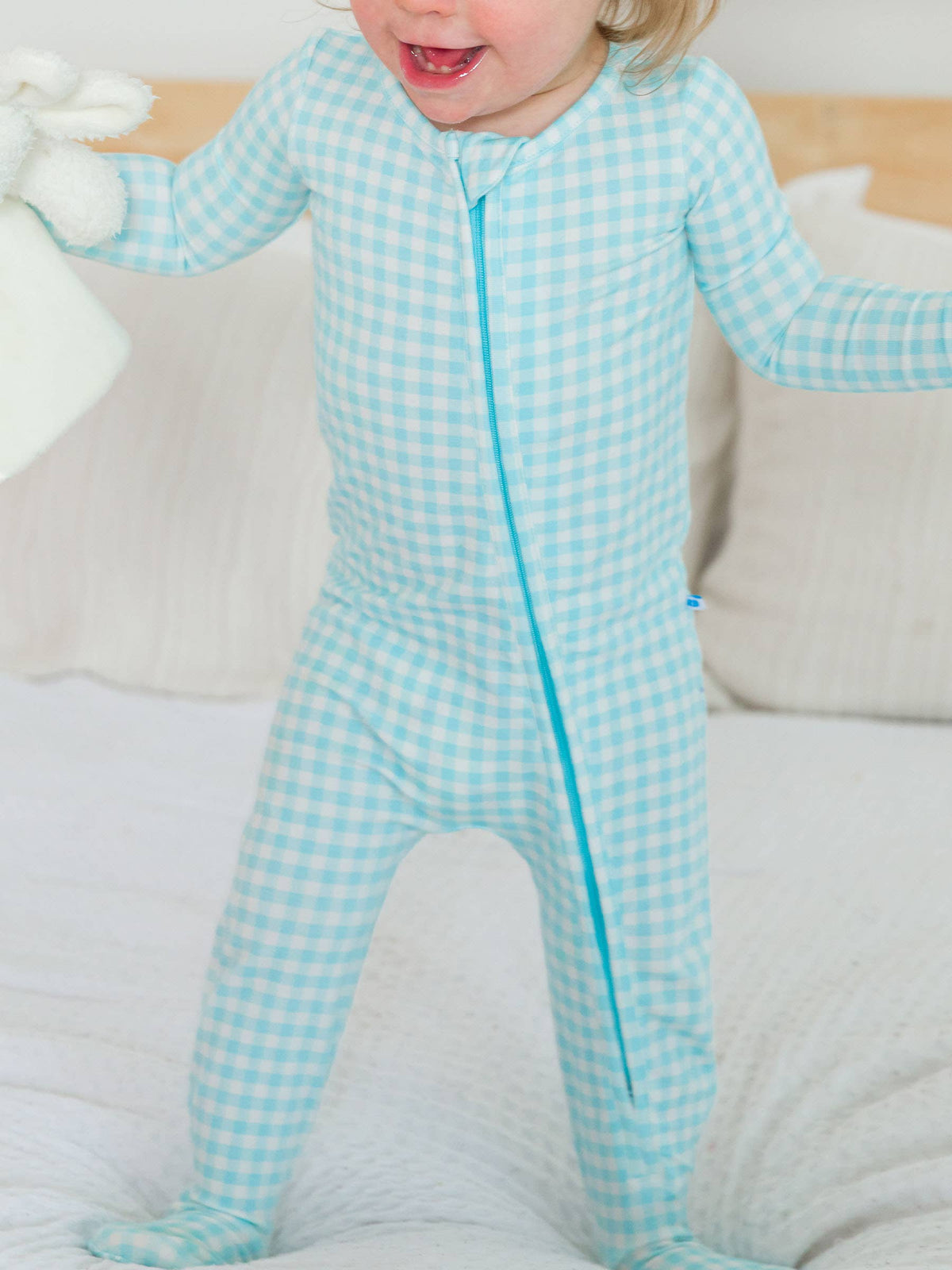 Blue Breeze Gingham Footed Onesie