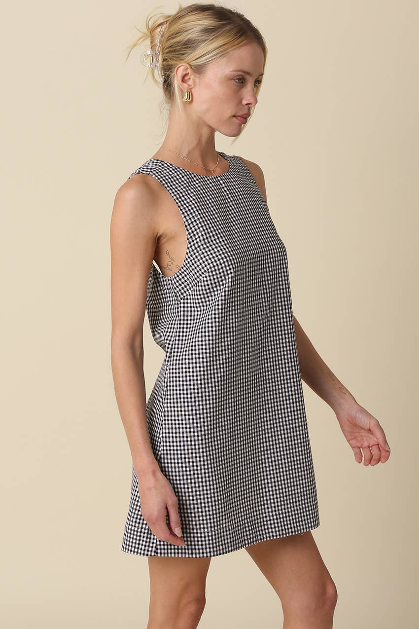 Gingham Open-Back Mini Dress