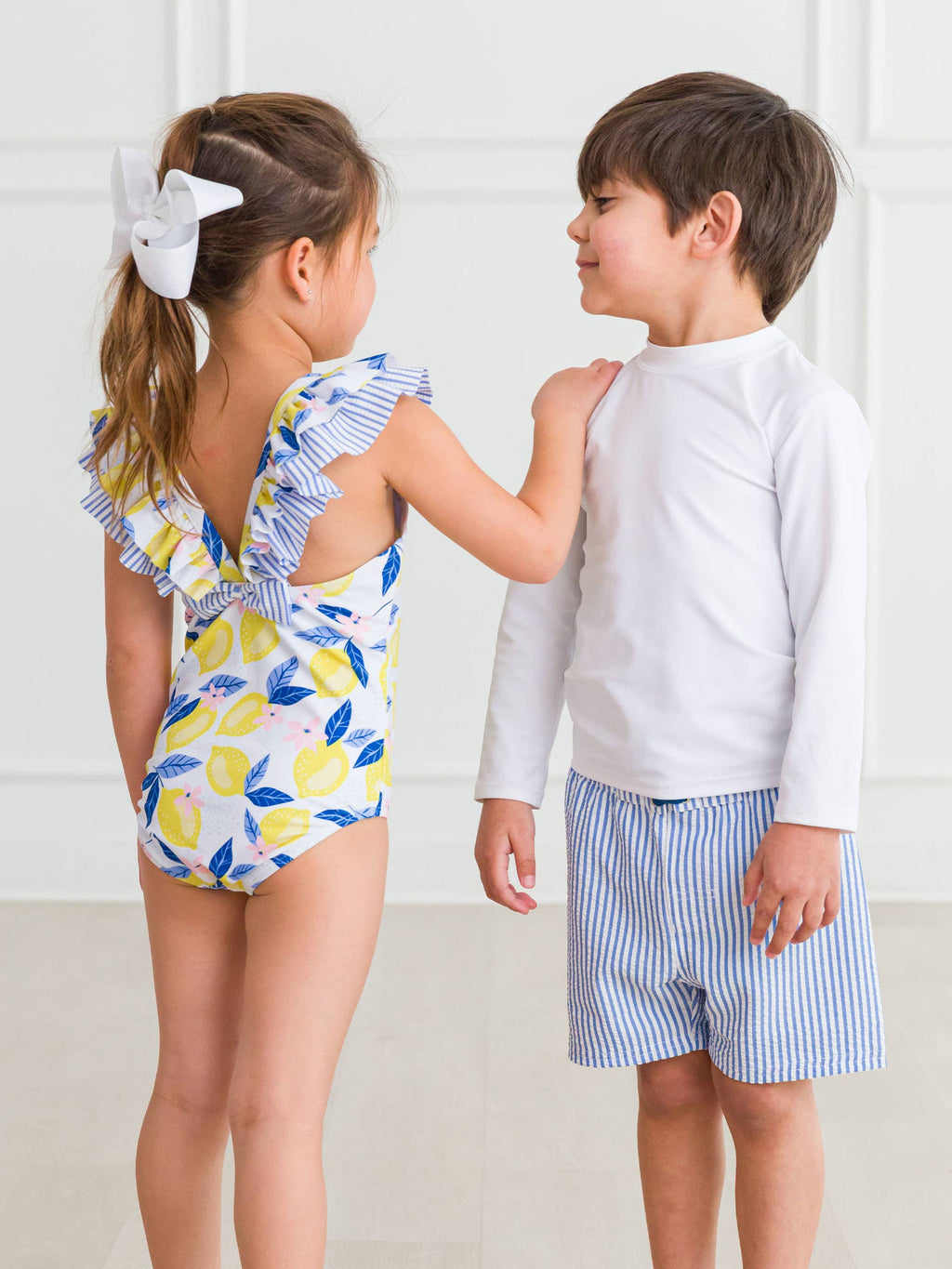 Boys Periwinkle Blue Seersucker Swim Trunks