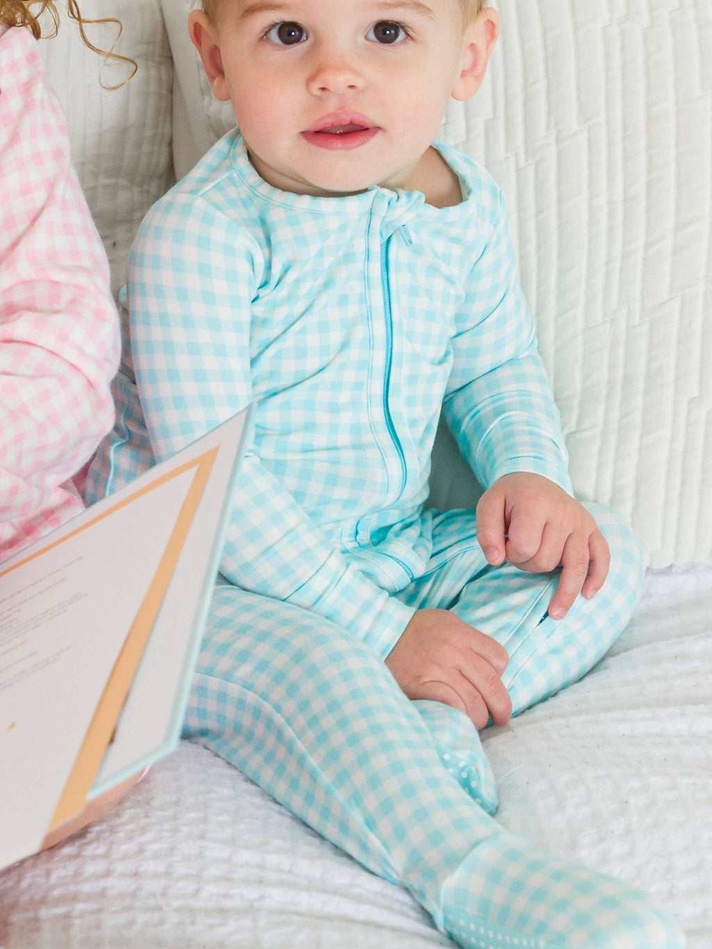 Blue Breeze Gingham Footed Onesie