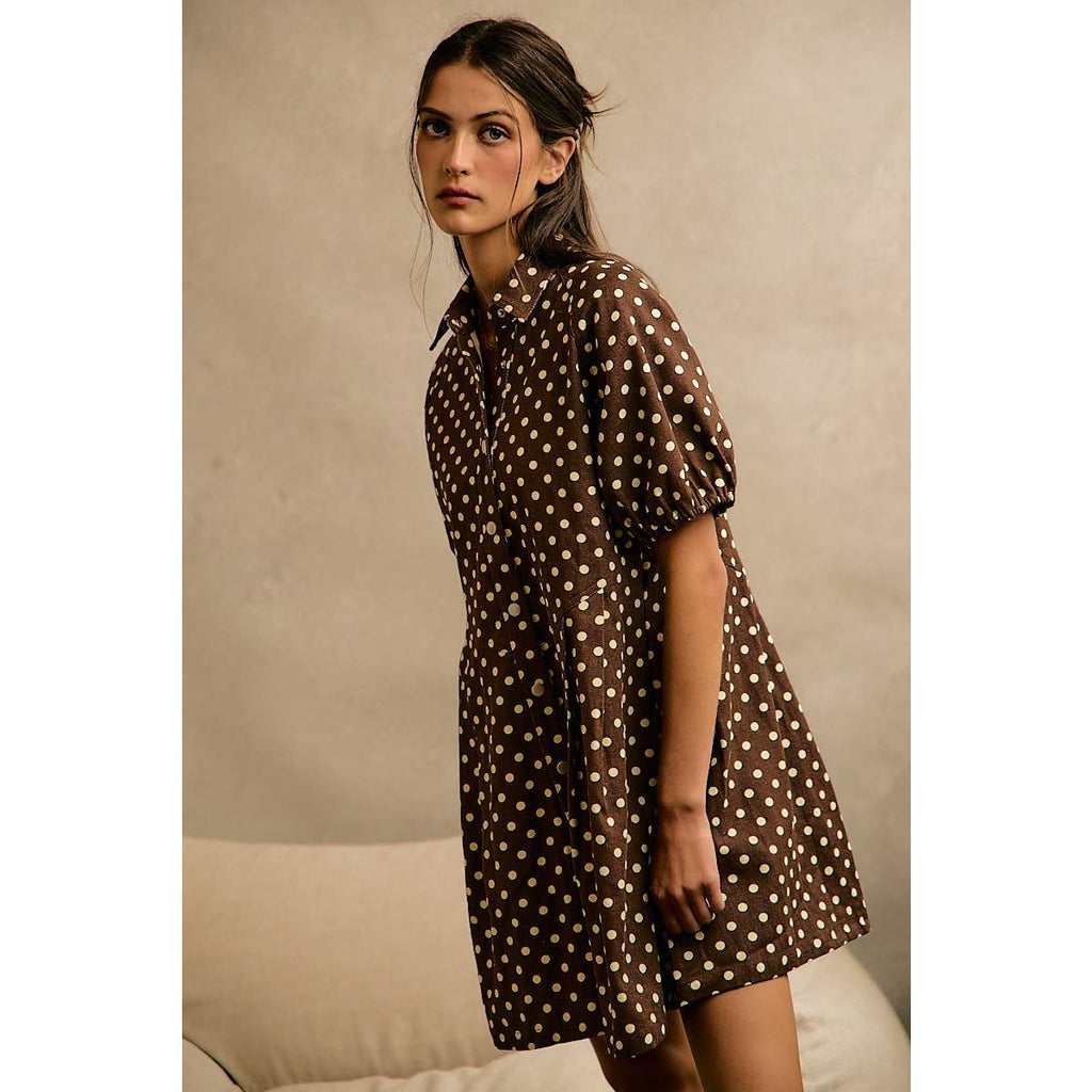 Twill Puff Sleeve Mini