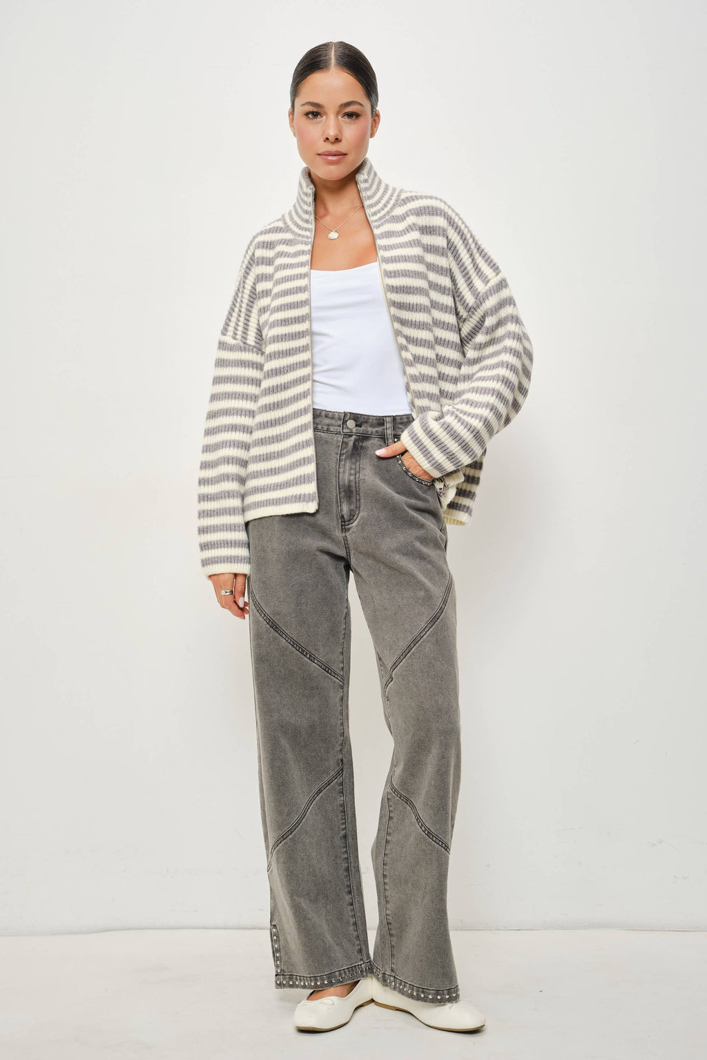 Zane Striped Mock Neck Zip-Up Jacket