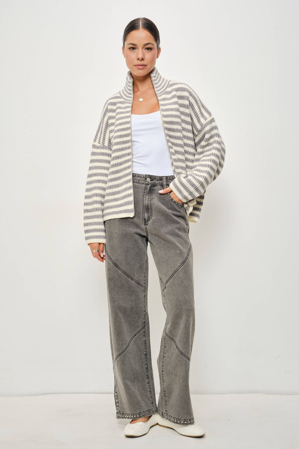 Zane Striped Mock Neck Zip-Up Jacket