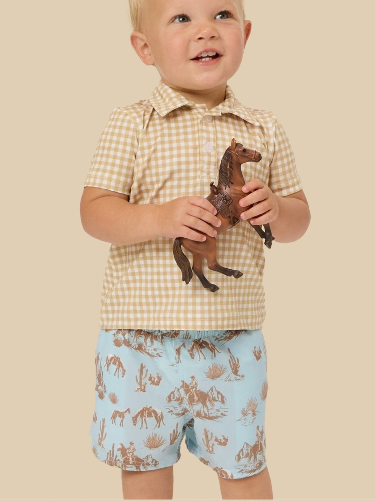 Boys Blue Western Trail Toile Performance Court Shorts