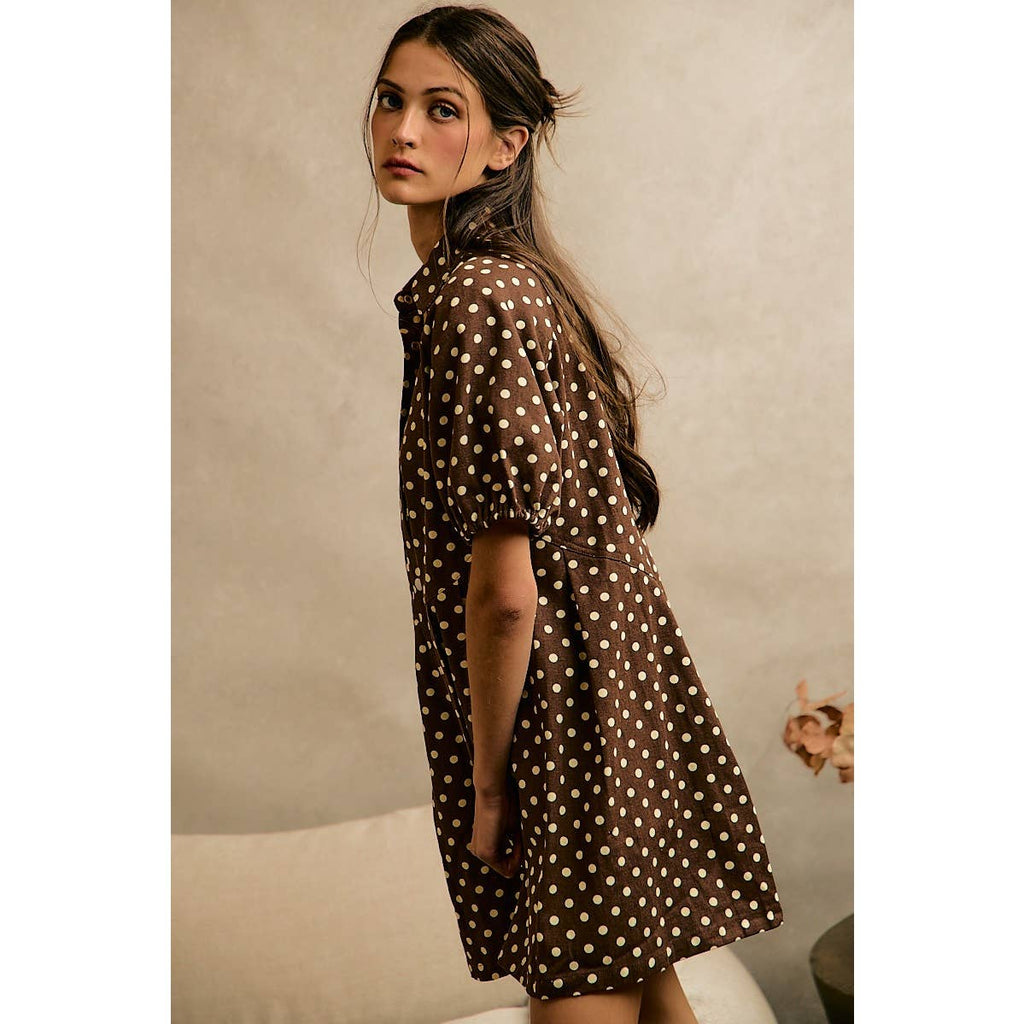 Twill Puff Sleeve Mini