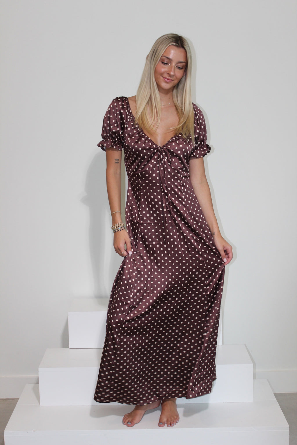Polka Dot Short Sleeve Maxi