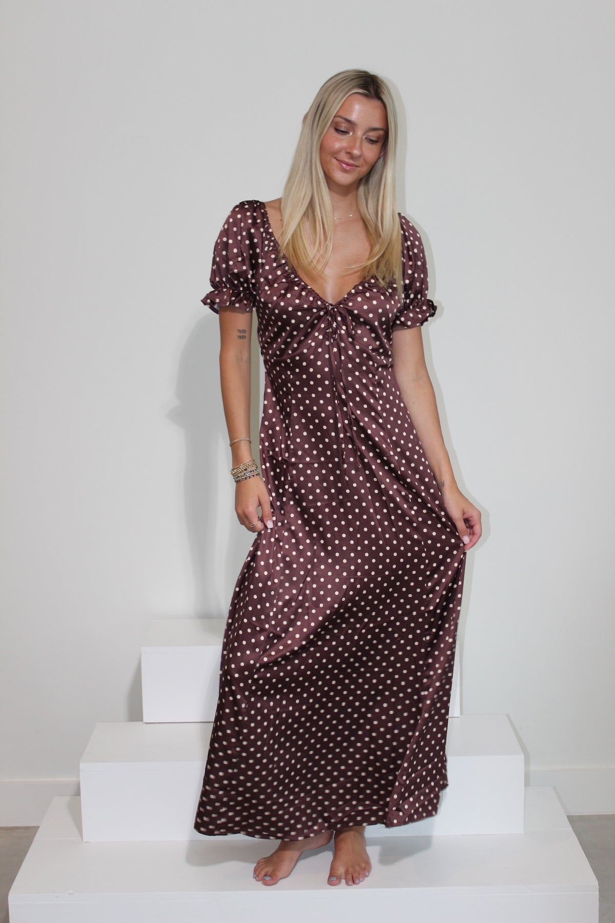 Polka Dot Short Sleeve Maxi
