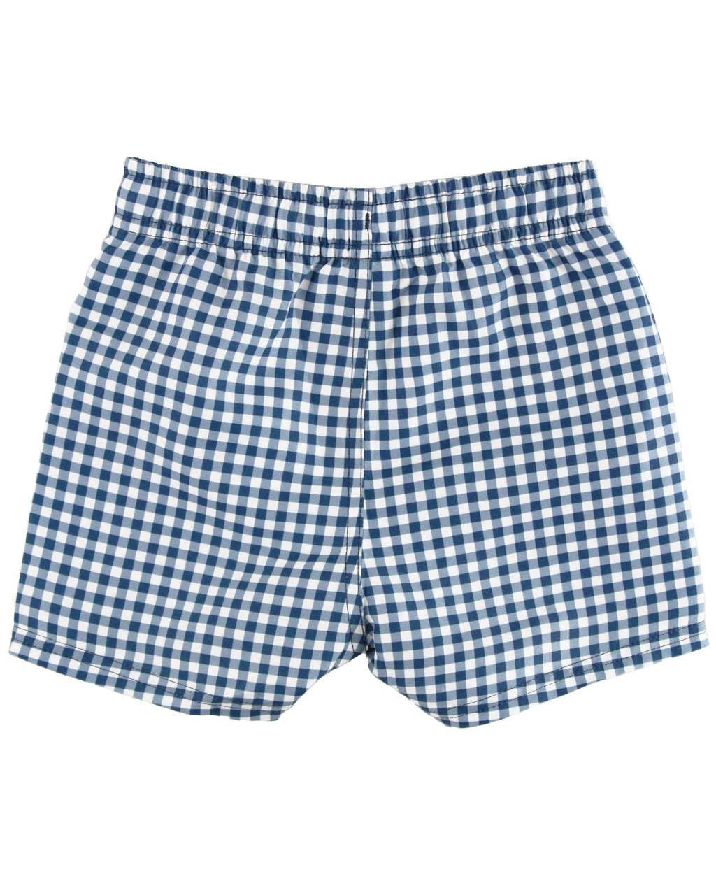 Boys Navy Gingham Swim Trunks