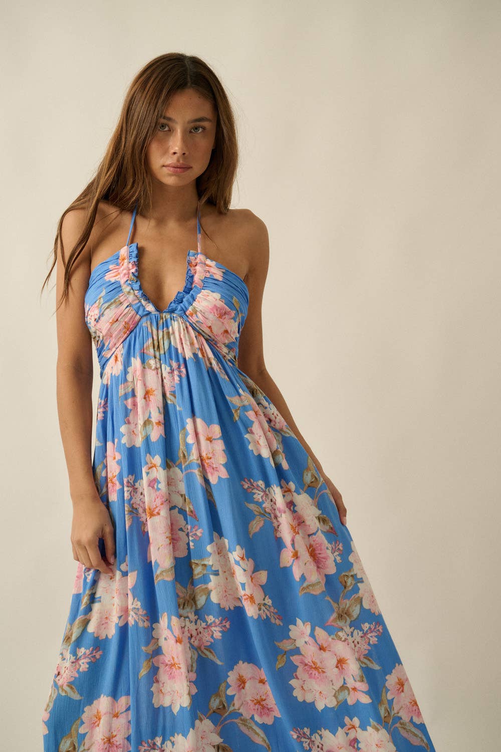 Floral Crepe Halter Maxi