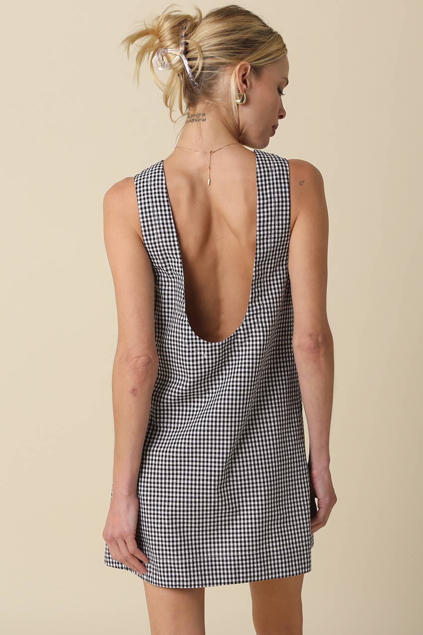 Gingham Open-Back Mini Dress