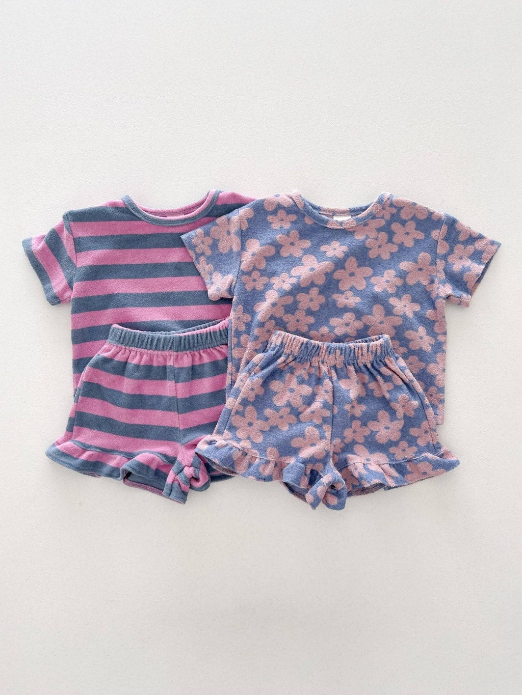 Terry Cloth Ruffle Set - Pink Stripe