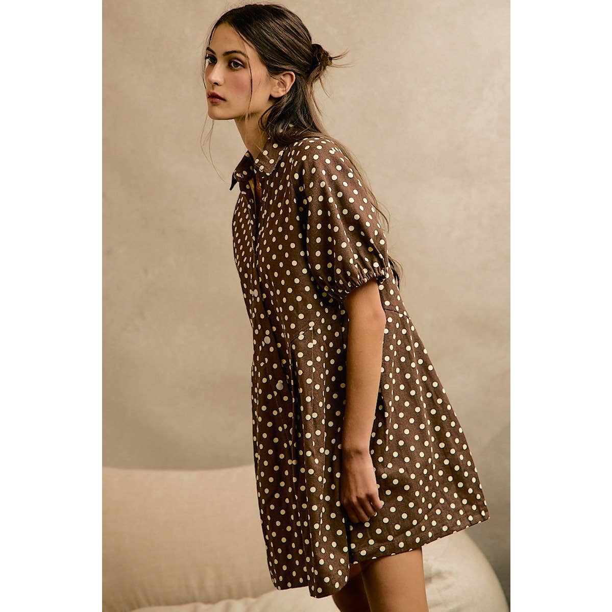 Twill Puff Sleeve Mini