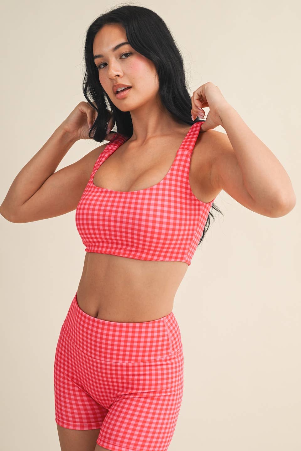 Gingham Print Ruched Bra Top
