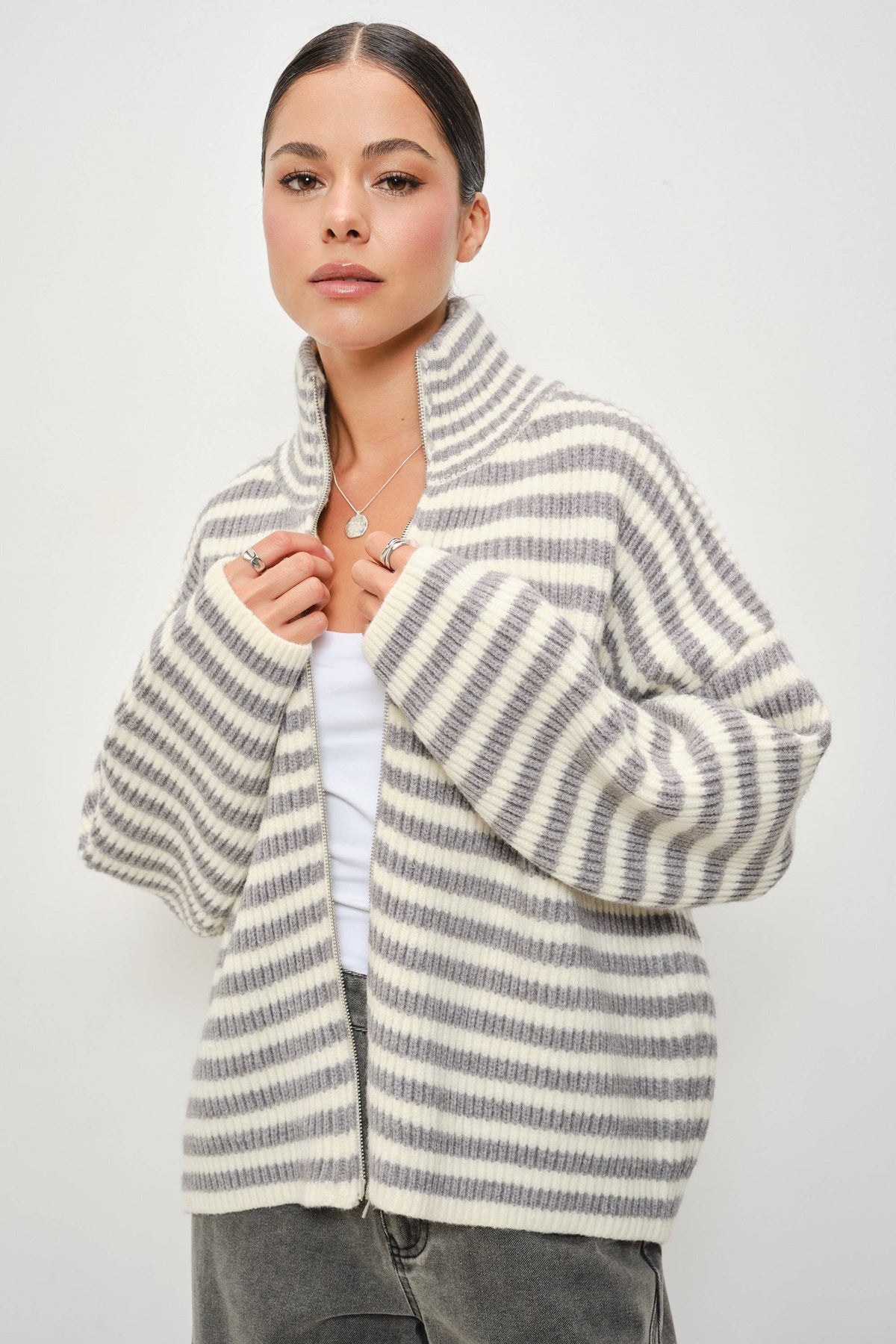 Zane Striped Mock Neck Zip-Up Jacket