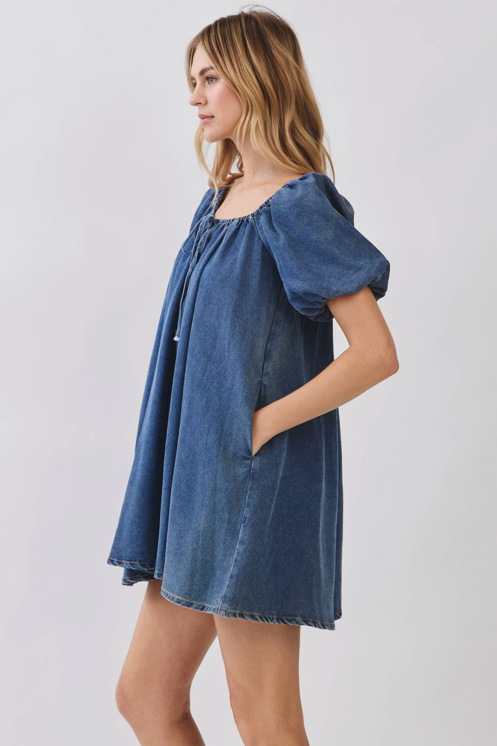 Denim Puff Sleeve Mini Dress