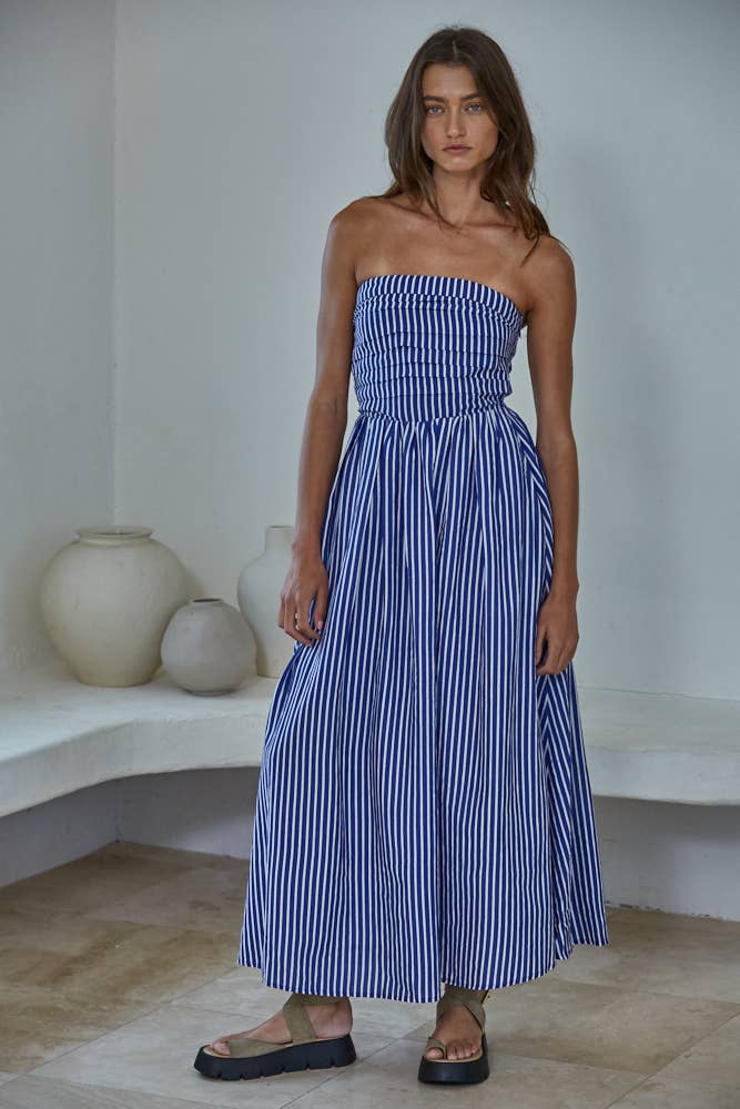 Striped Strapless Flare Maxi