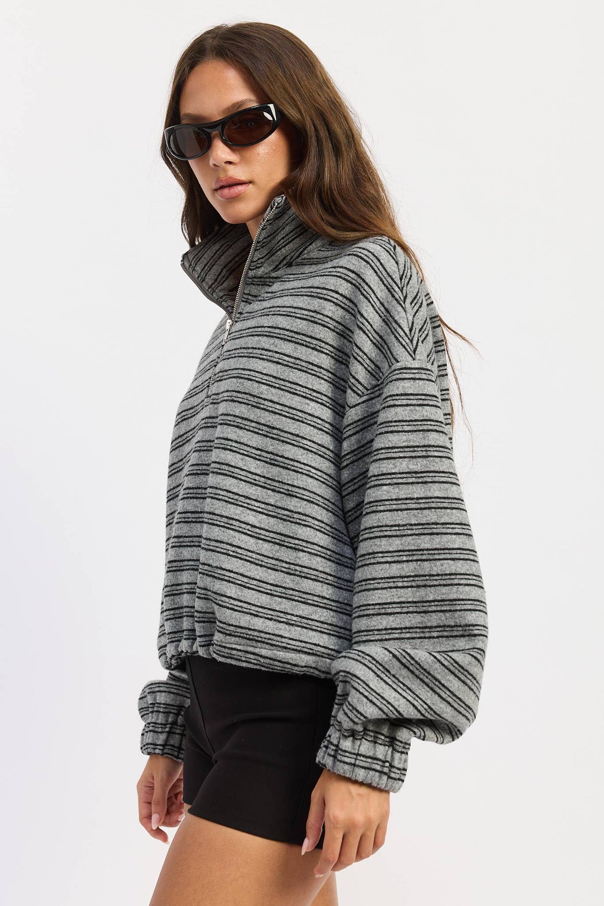 Half Zip Oversized Sweater with Cord