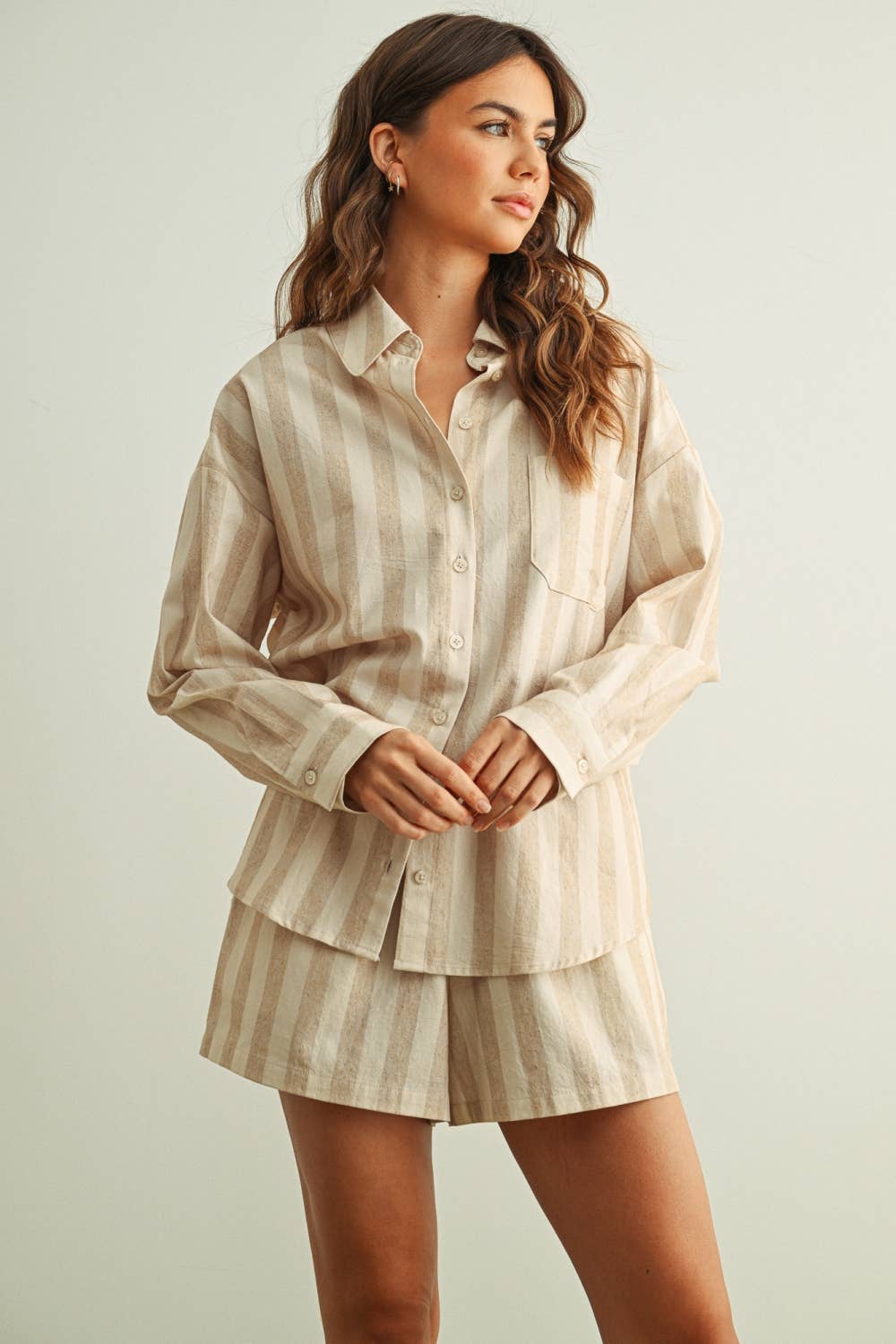 Striped Elastic Waist Shorts