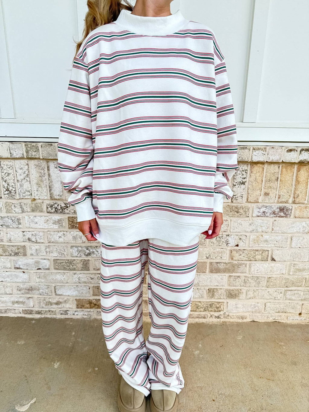 Christmas Cheer Striped 100% Cotton French Terry Flare Sweatpants