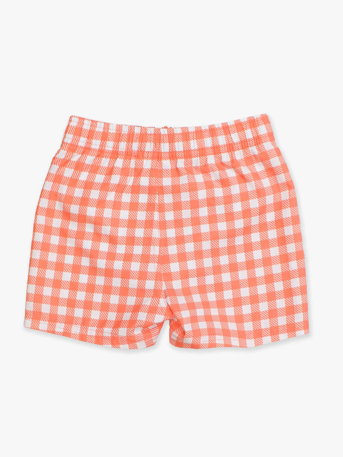 Boys Coral Gingham Swim Trunks