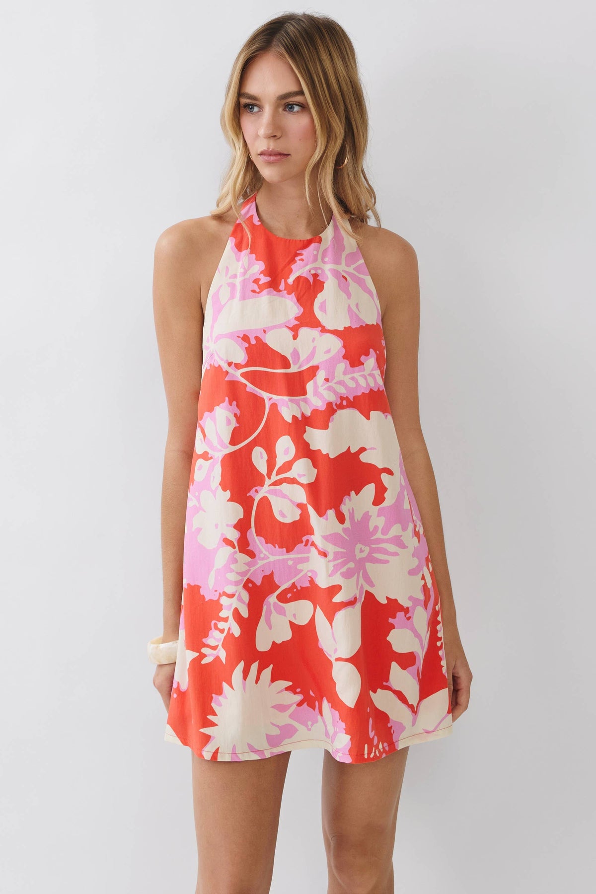 Floral Print Halter Neck Mini Dress