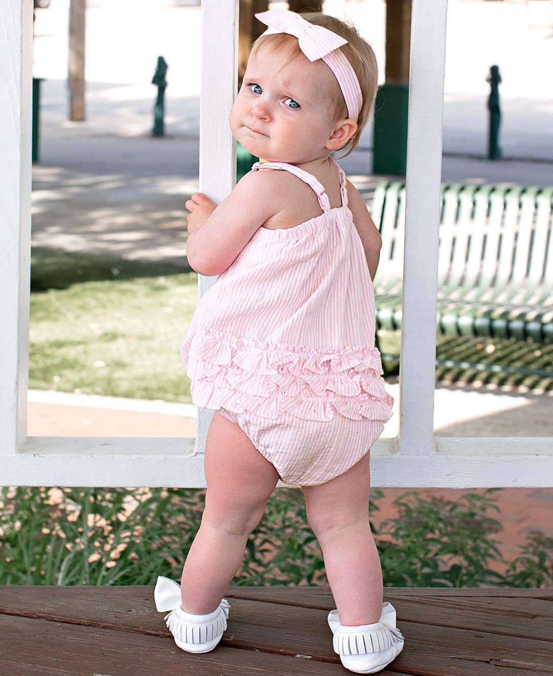 Pink Seersucker Bubble Romper