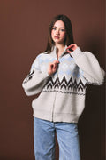 LONG SLEEVE COLLARED FAIR ISLE SWEATER JACKET