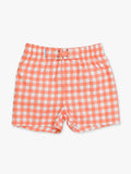 Boys Coral Gingham Swim Trunks