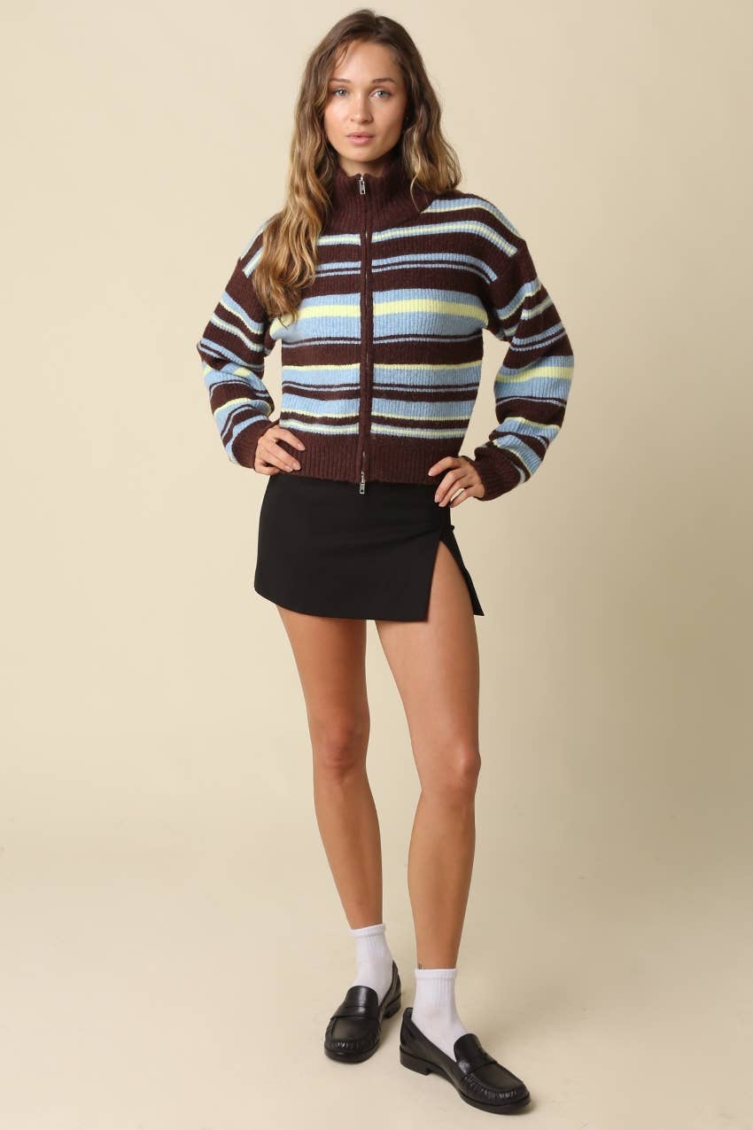 Aspen Striped Zip-Up Cardigan