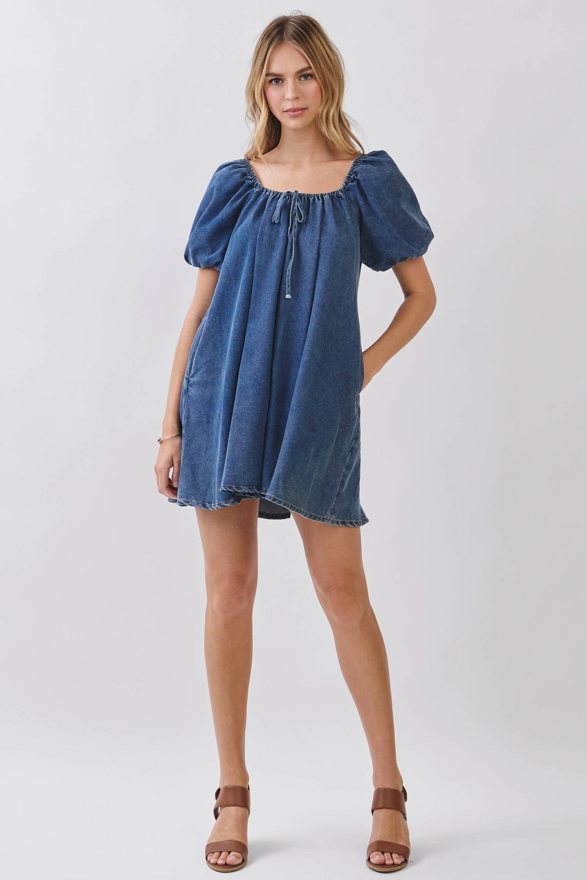 Denim Puff Sleeve Mini Dress