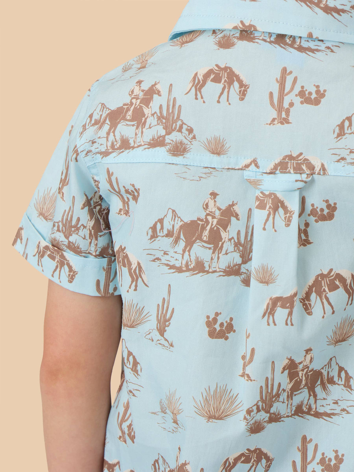 Boys Blue Western Trail Toile Short Sleeve Button Down Shirt