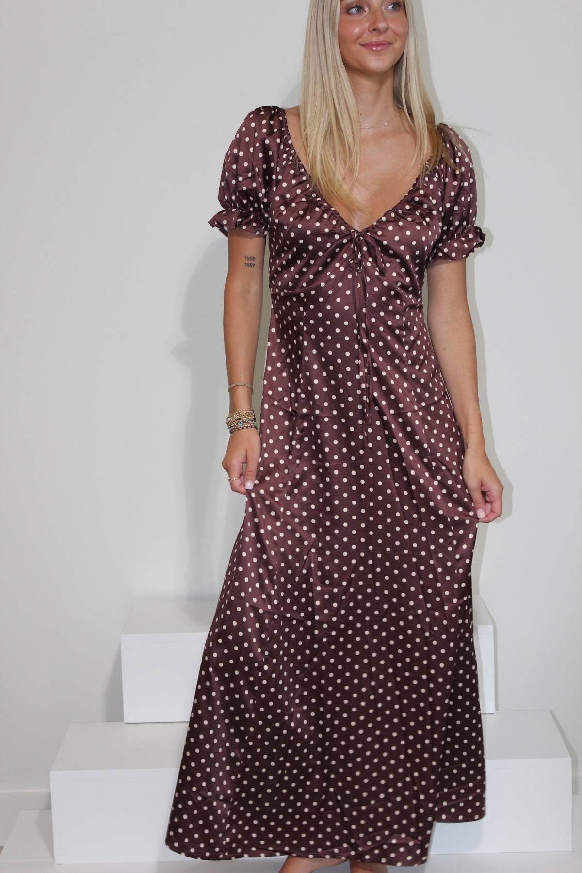 Polka Dot Short Sleeve Maxi