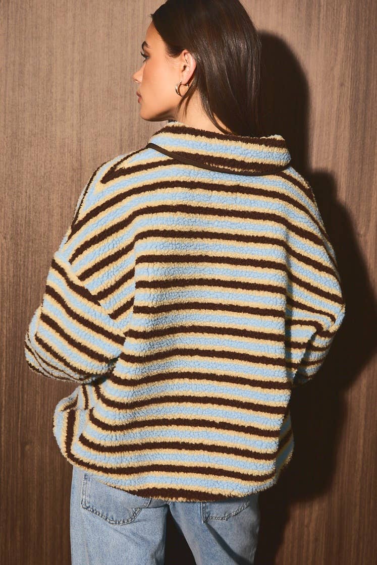 Collared Button Neck Oversized Fleece Pullover