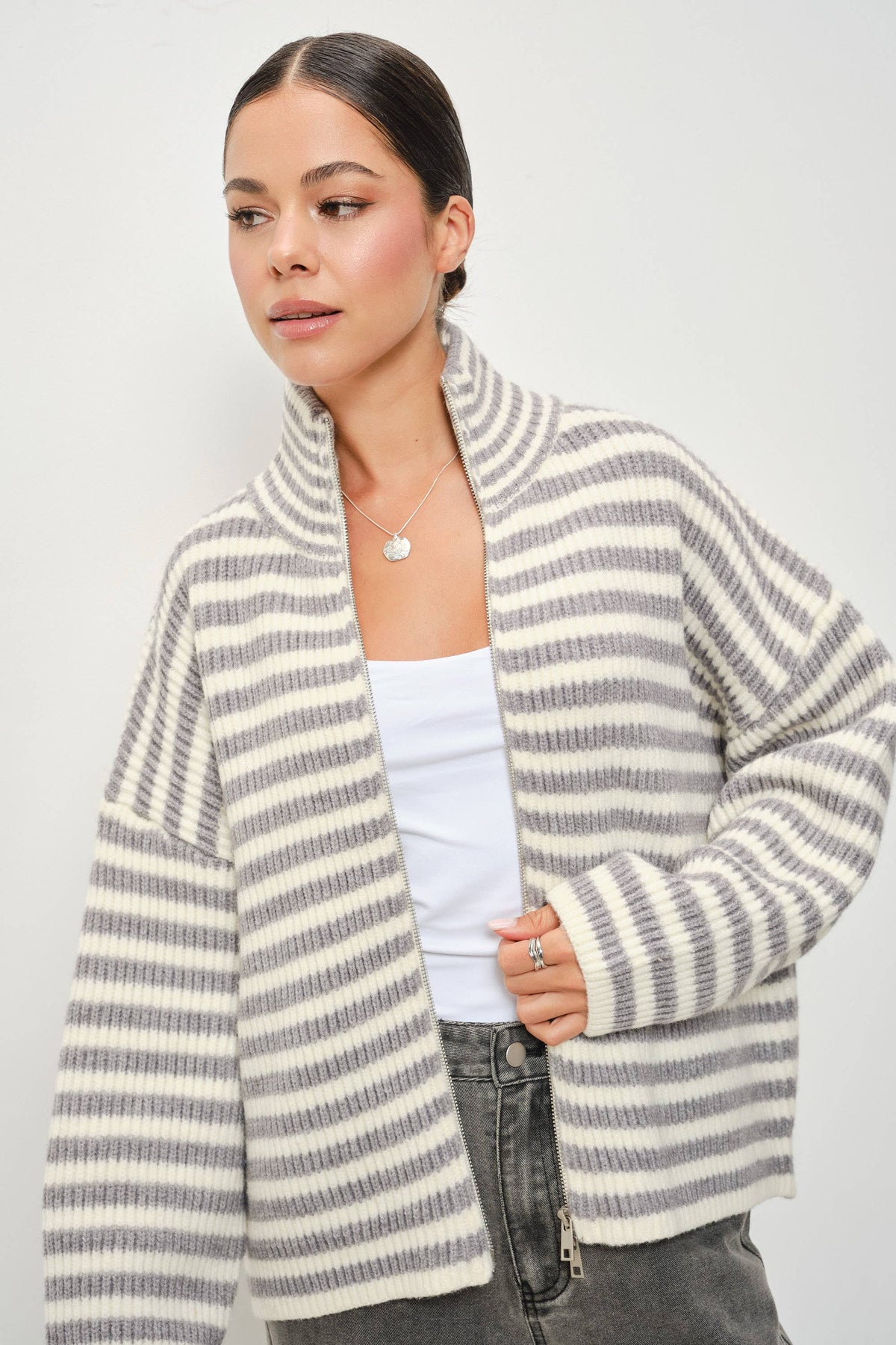 Zane Striped Mock Neck Zip-Up Jacket