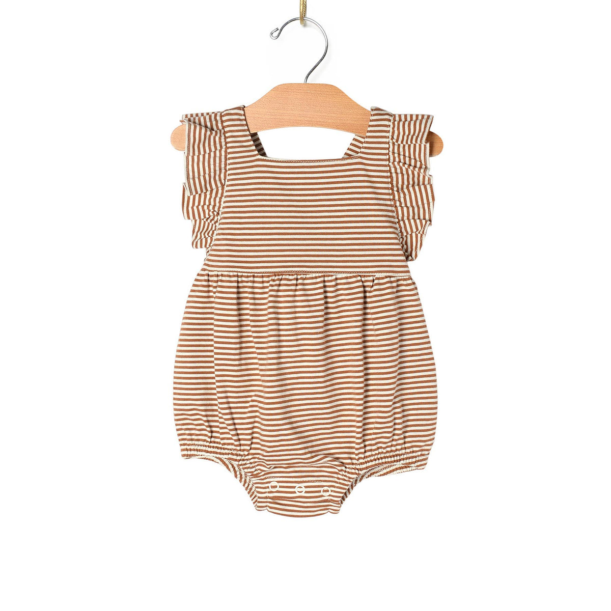 Overall Flutter Romper - Toffee Stripe