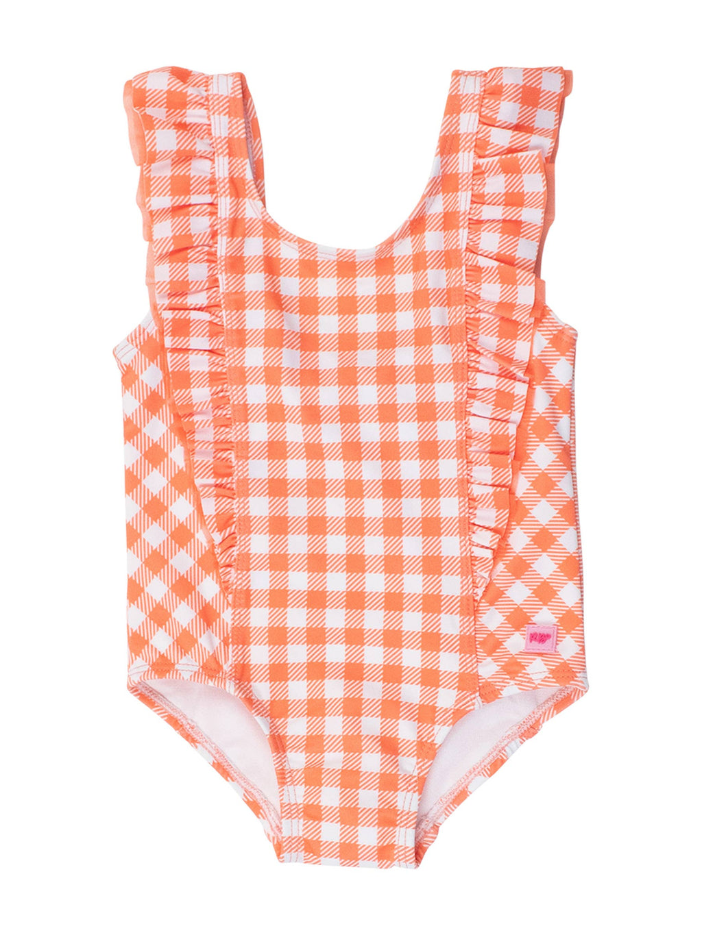 Girls Coral Gingham Waterfall One Piece Swimsuit