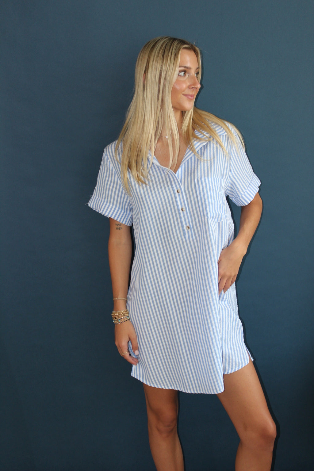 Striped Seersucker Shirt Dress