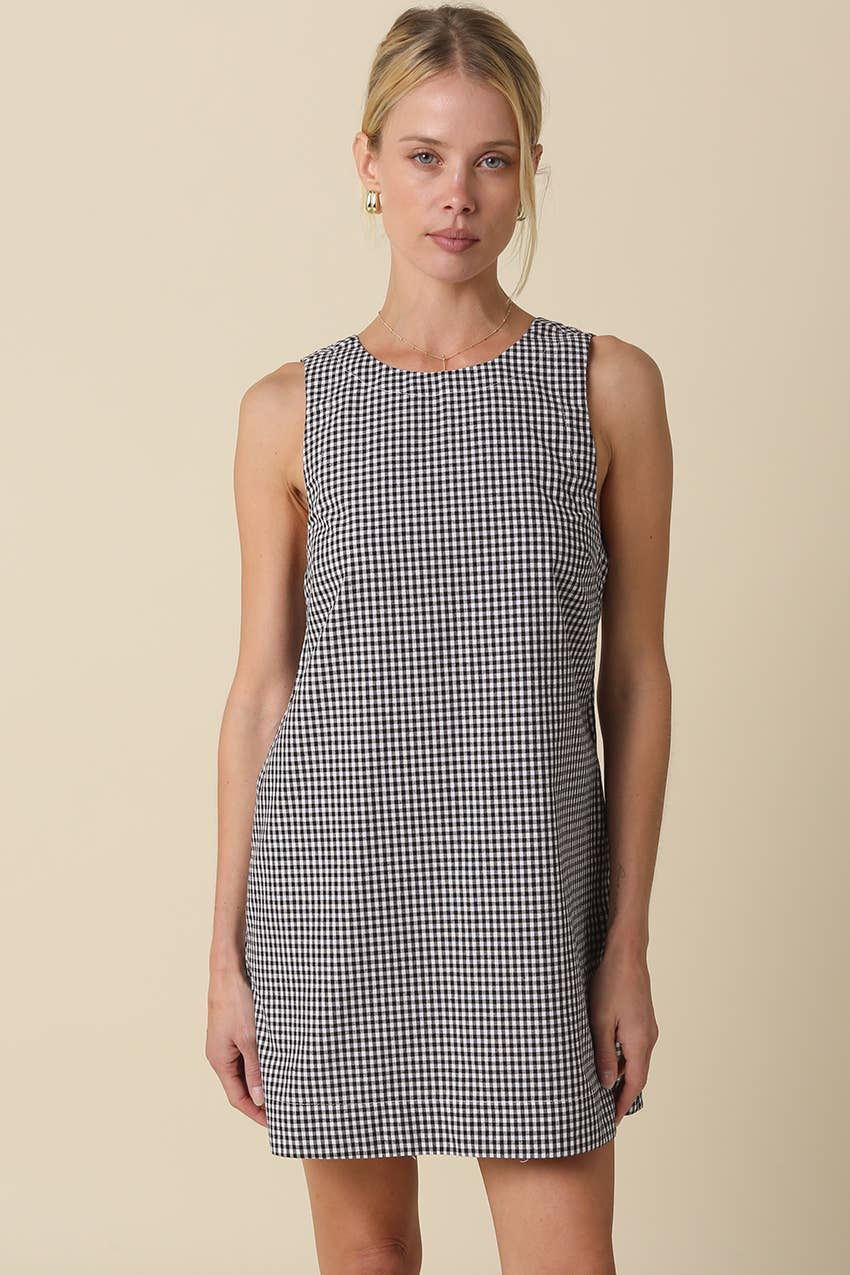 Gingham Open-Back Mini Dress