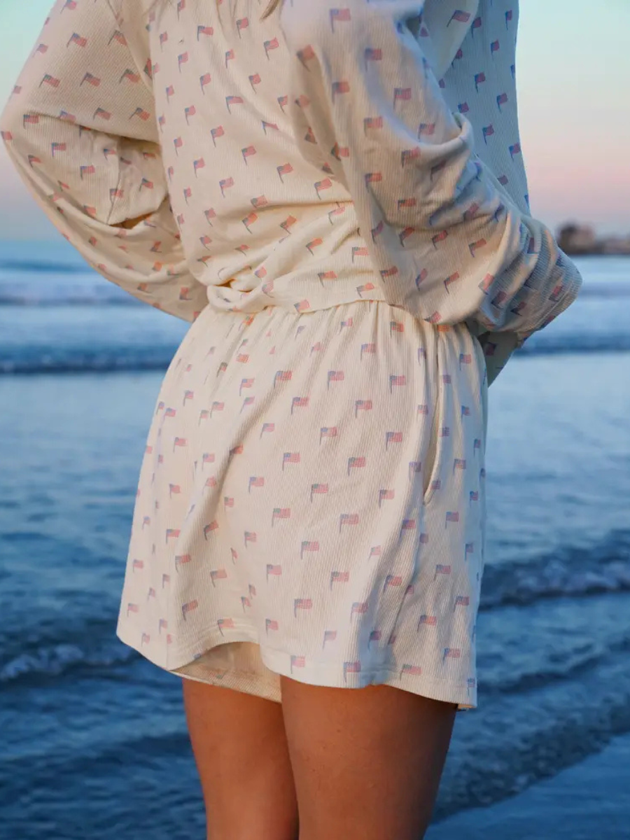 White American Flag Pajama Pattern Shorts
