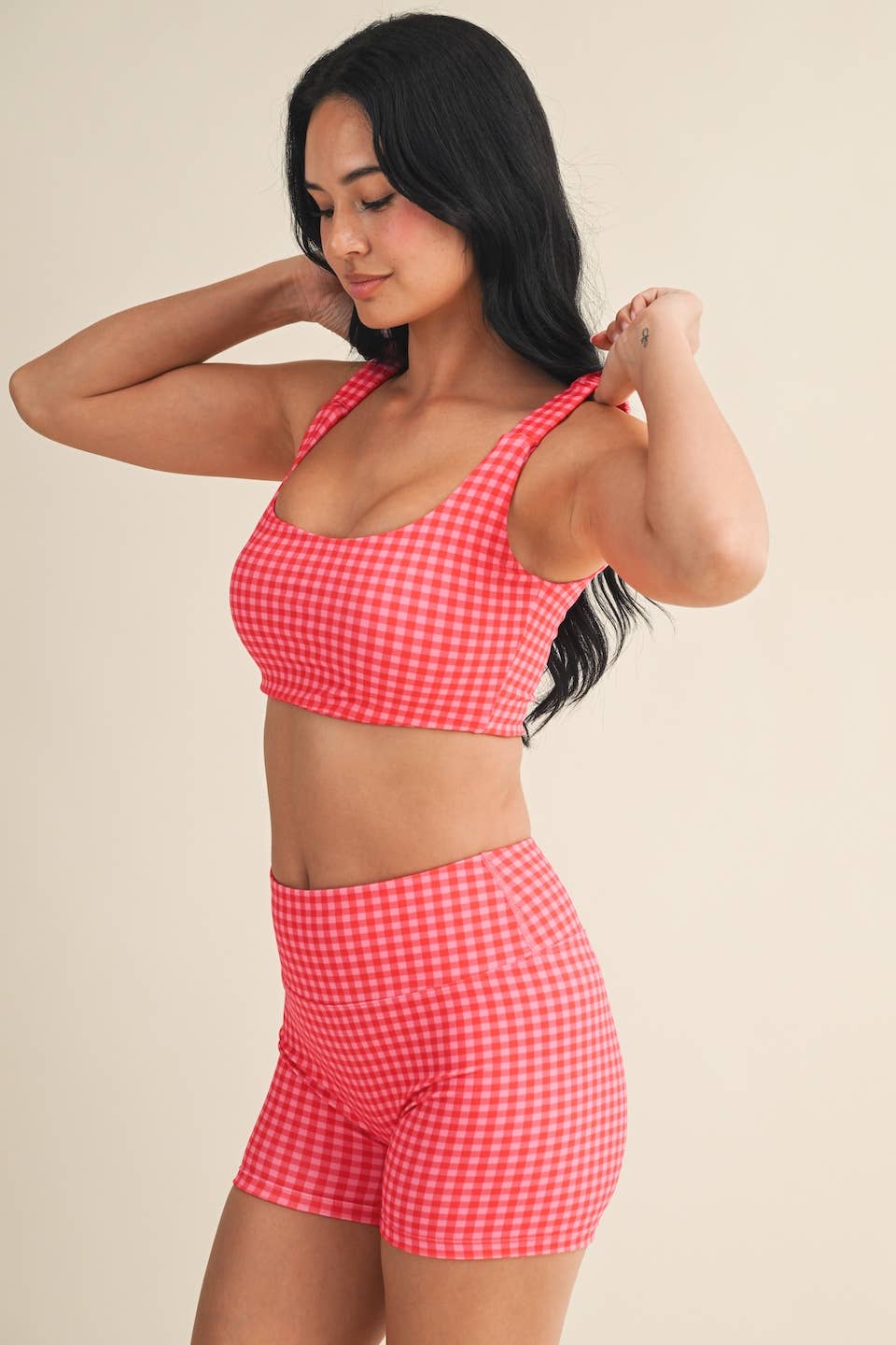 Gingham Print Ruched Bra Top