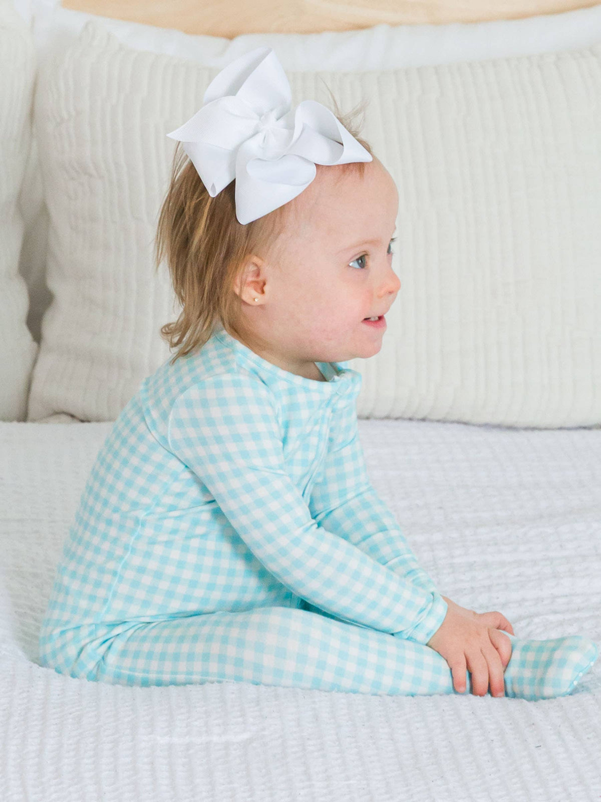 Blue Breeze Gingham Footed Onesie