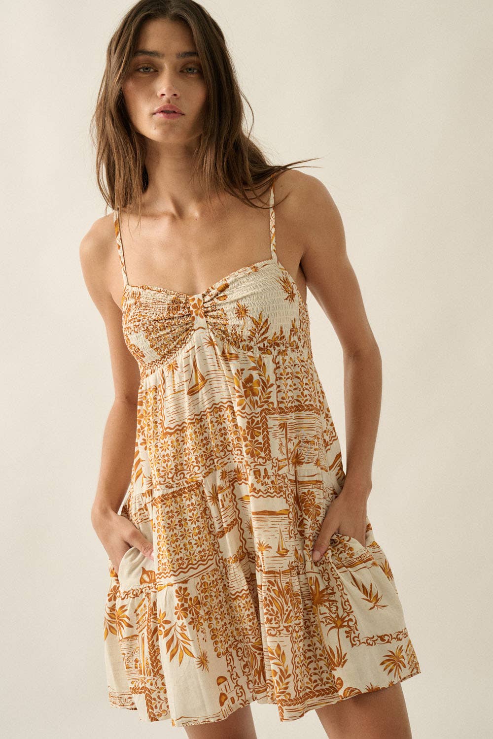 Tropical Smocked Cami Romper