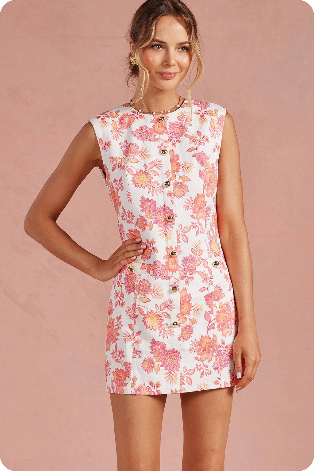 Floral Button Twill Mini Dress