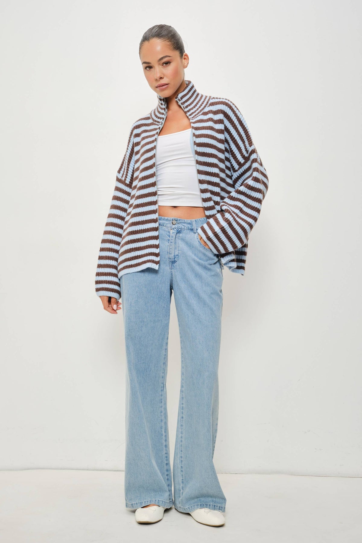 Zane Striped Mock Neck Zip-Up Jacket