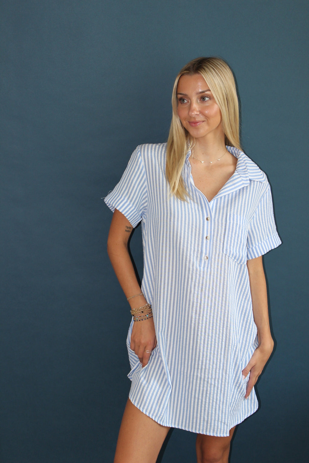 Striped Seersucker Shirt Dress